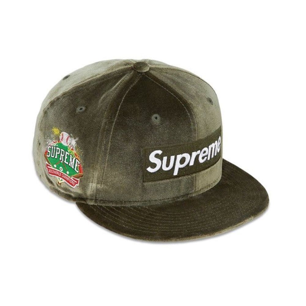 Supreme x New Era 22AW Velour Box Logo Baseball Cap Olive Size 7 3/8